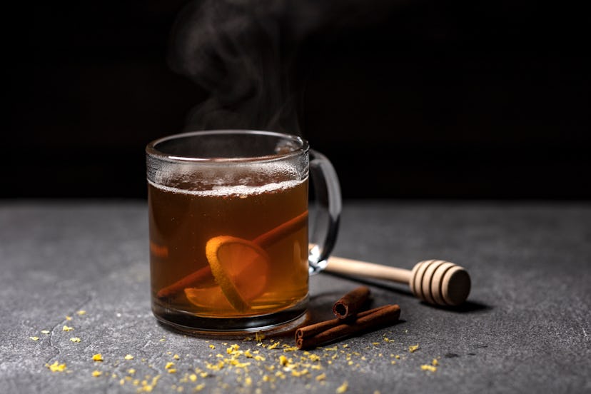 Close up of a steaming hot toddy