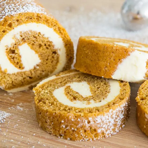 Pumpkin cake roll, a fall dessert for Thankgiving that isn't pie