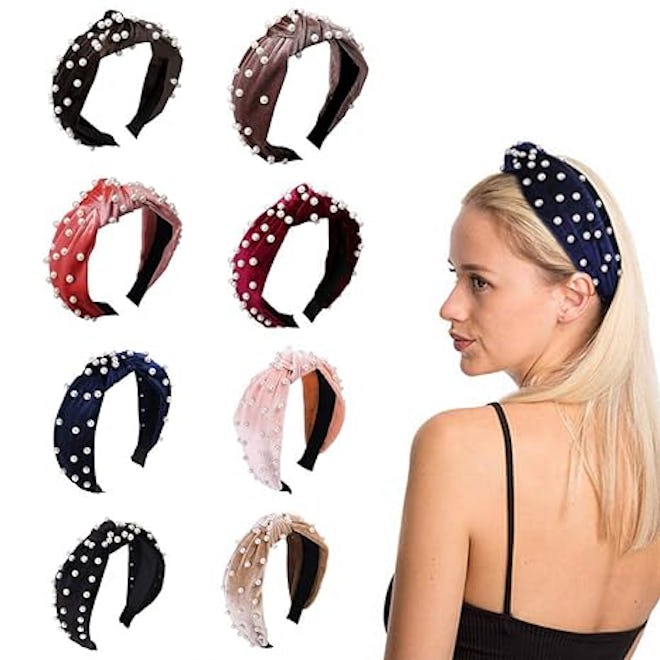 LYDZTION Twisted Faux Pearl Velvet Headband