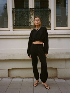 Basic - Zara  Wide trousers, Basic black dress, Zara trousers