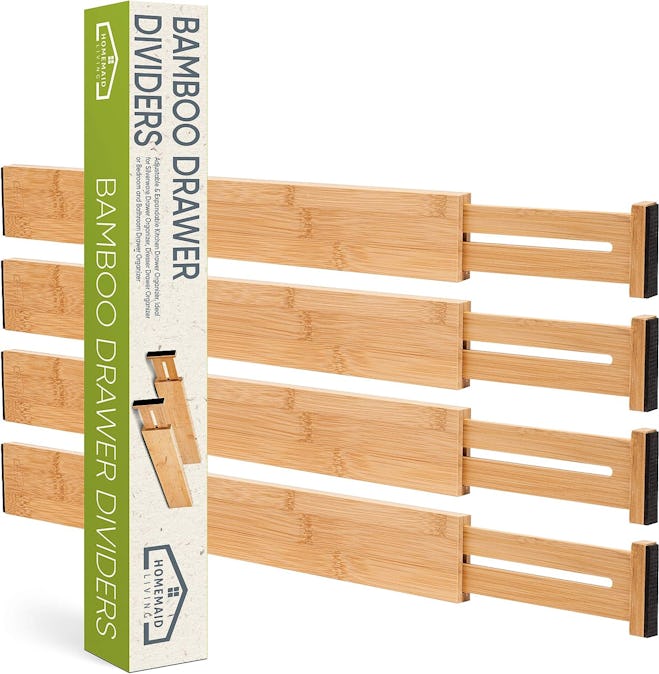 Homemaid Living Adjustable & Expandable Bamboo Drawer Dividers (4-Pack)