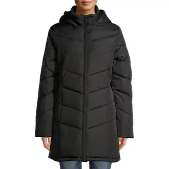 Chevron Quilted Puffer Jacket with Hood