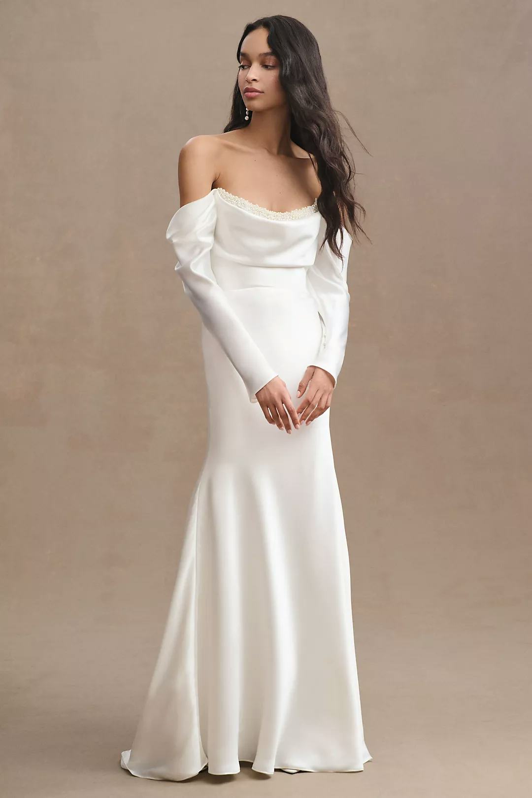 Anthropologie Watters Satin Sheath Wedding Gown