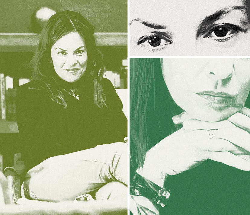 3 photos of Couples Therapy host Doctor Orna Guralnik with a green treatment
