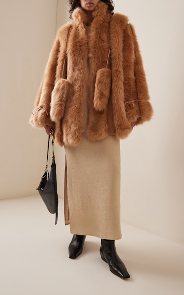 Exclusive Paneled Eco-Fur Coat