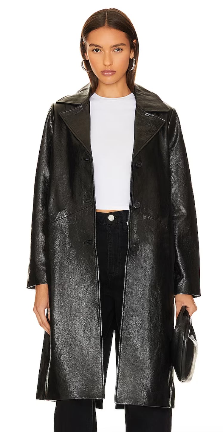black leather trench coat