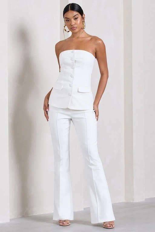 Club L London Elliana White Strapless Button Front Tailored Top