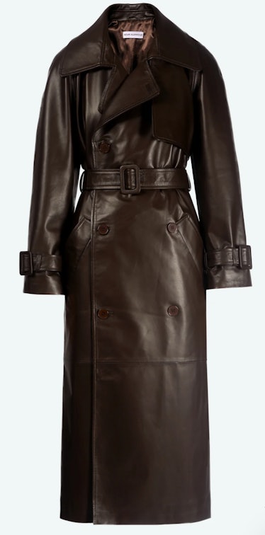 brown oversized leather trench