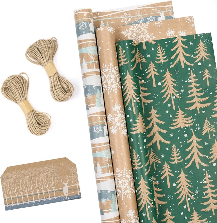 RUSPEPA Wrapping Paper with Tags and Jute String