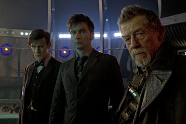 The three doctors in “The Day of the Doctor:” The Eleventh Doctor, the Tenth Doctor, and the War Doc...