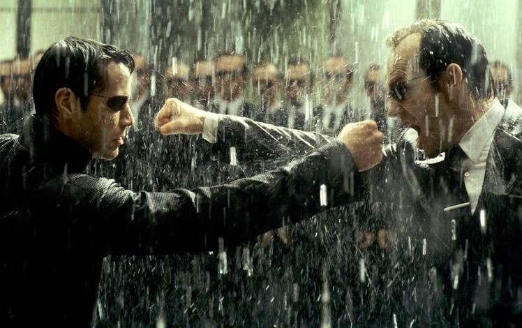 Keanu Reeves fights a rogue AI in The Matrix Revolutions.