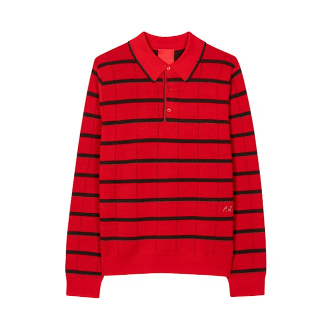 Red Stripe Knitted Polo Shirt