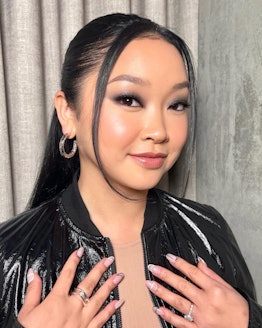 Lana Condor black and white negative space French tips