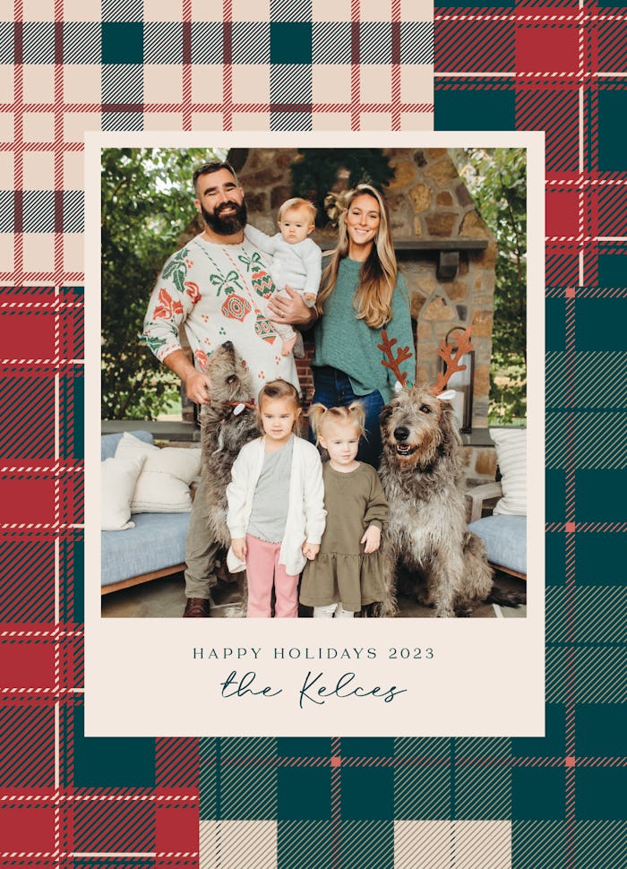Jason and Kylie Kelce with their daughter for their 2023 holiday card.