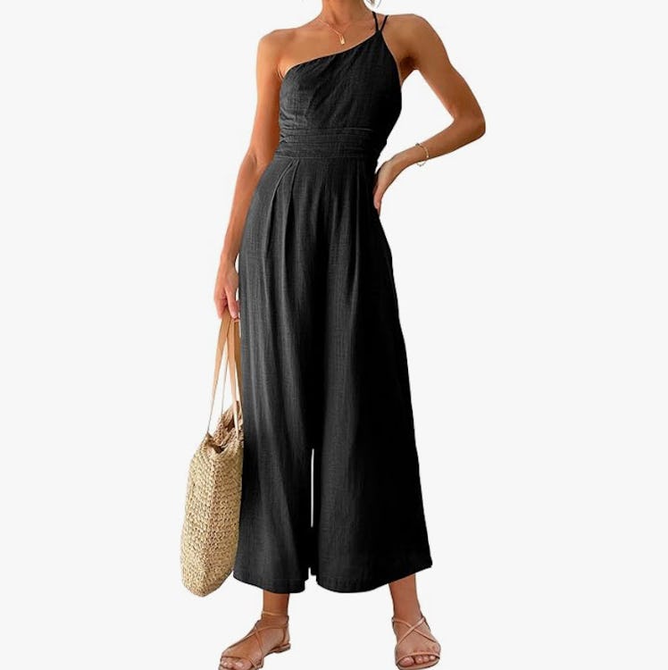 ANRABESS One Shoulder Pleated Jumpsuit
