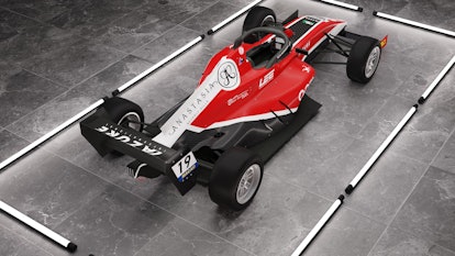 Bianca Bustamante's McLaren race kart features Anastasia Beverly Hills' sponsorship logo.