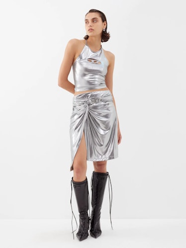 Melt Metallic-Jersey Midi Skirt
