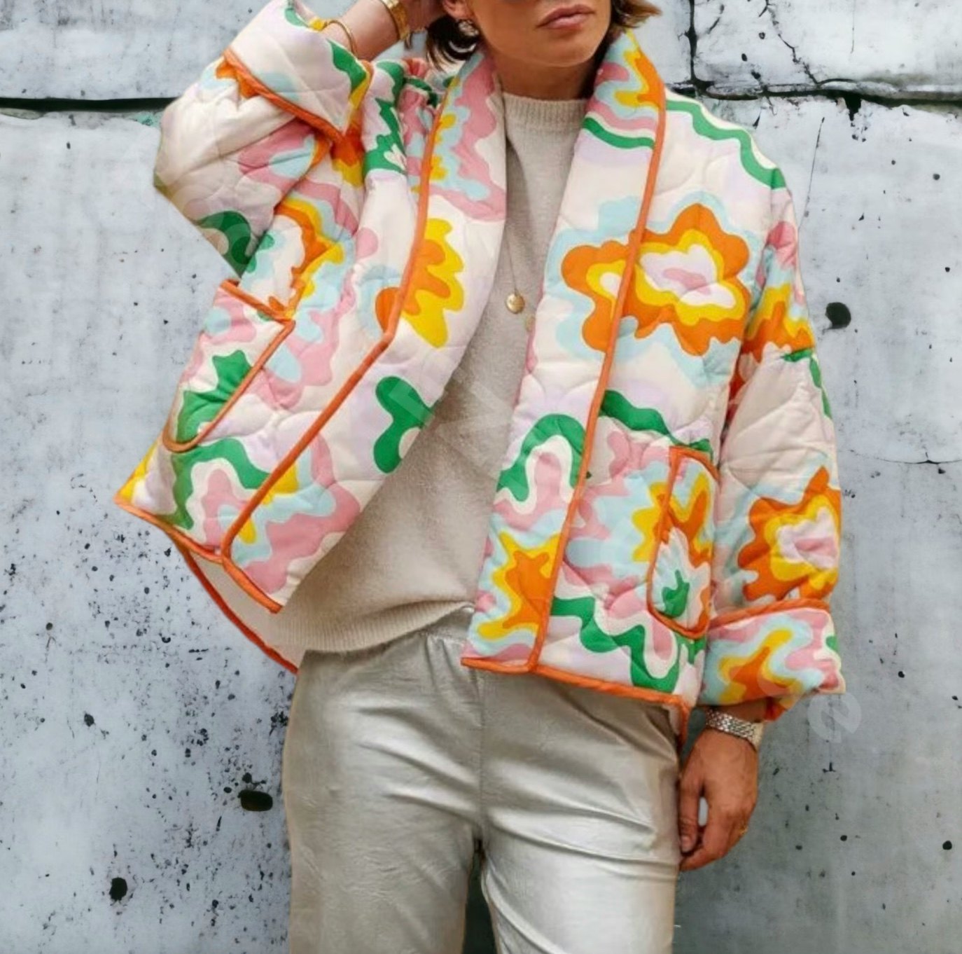 Digital Floral Boxy Puffer Jacket