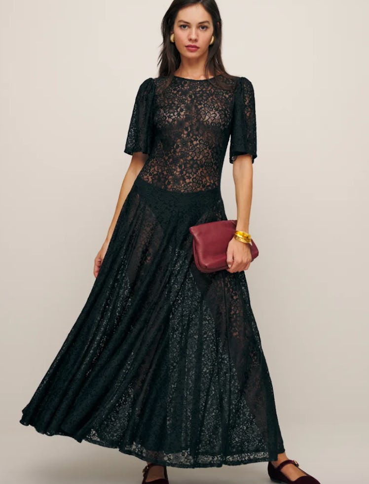 black lace knit dress