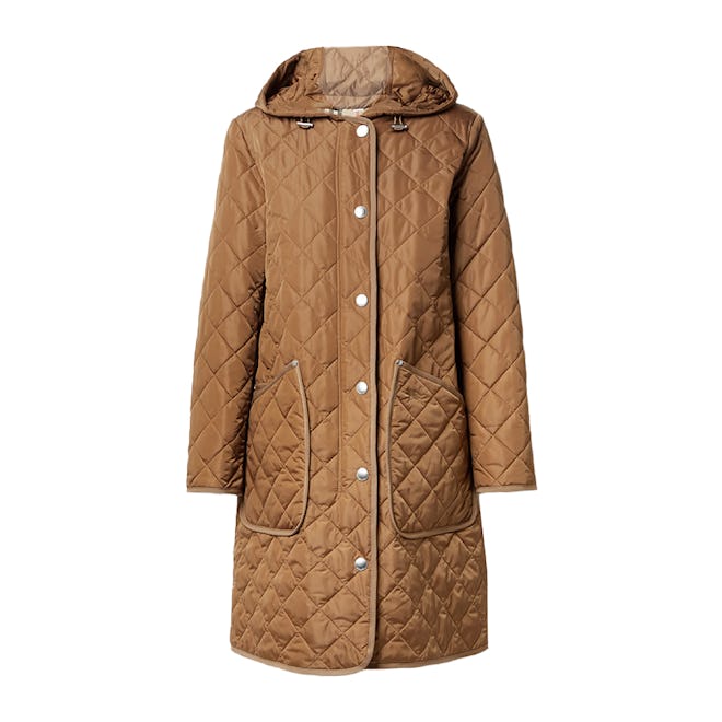 Hooded quilted padded shell coat