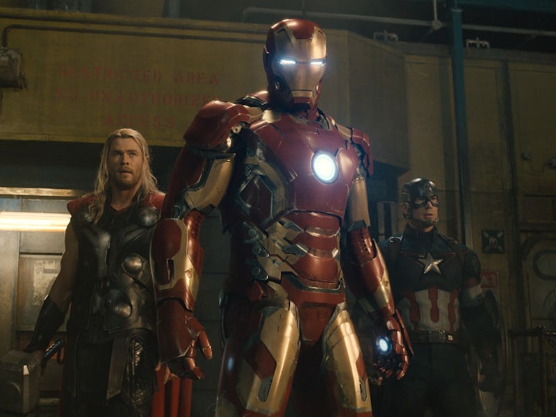 Thor, Iron Man, and Captain America stand together in 'Avengers: Age of Ultron'