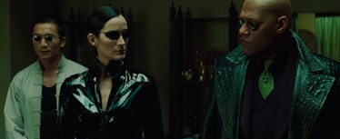 Collin Chou, Carrie Anne Moss, and Lawrence Fishburne in The Matrix Revolutions