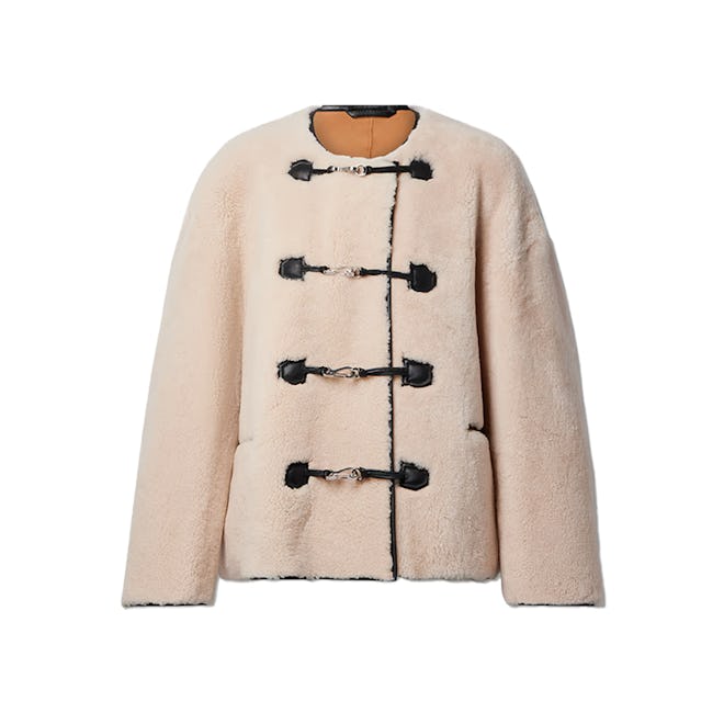Leather-trimmed shearling jacket