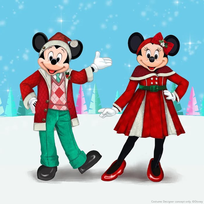 Mickey and Minnie have new holiday outfits.