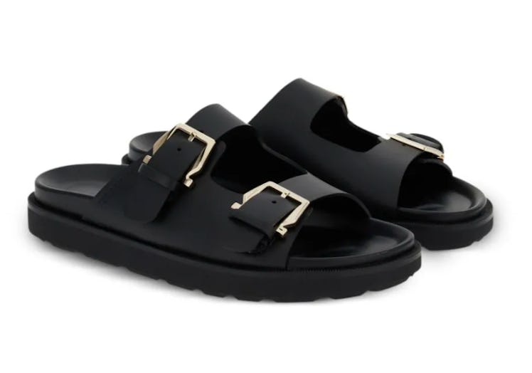 black buckle leather sandals