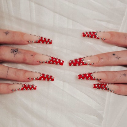 Megan Fox red studded nails 2023