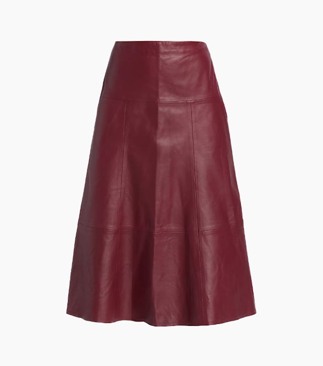 Flared Leather Midi-Skirt