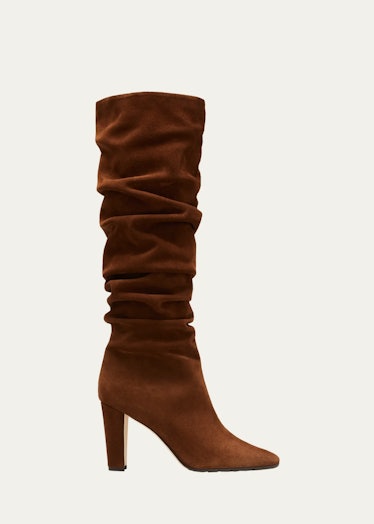 Manolo Blahnik Calassohi Ruched Suede Tall Boots
