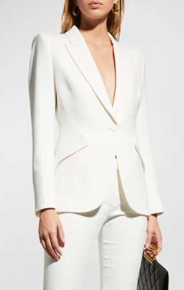 white single breasted suited blazer