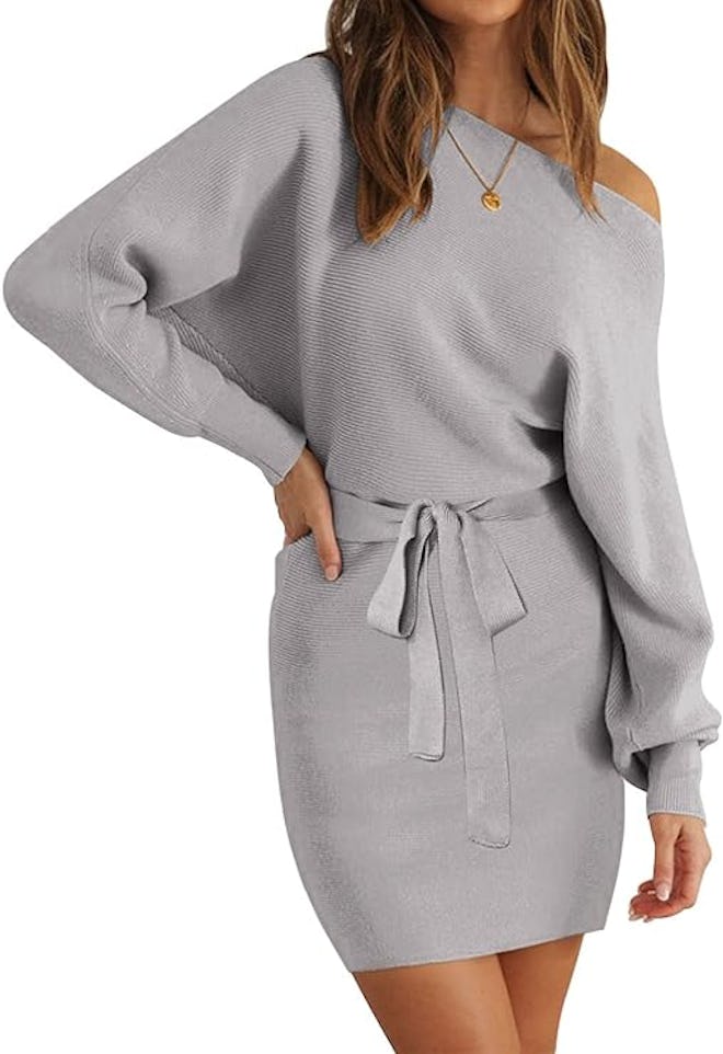 MEROKEETY Off Shoulder Sweater Dress
