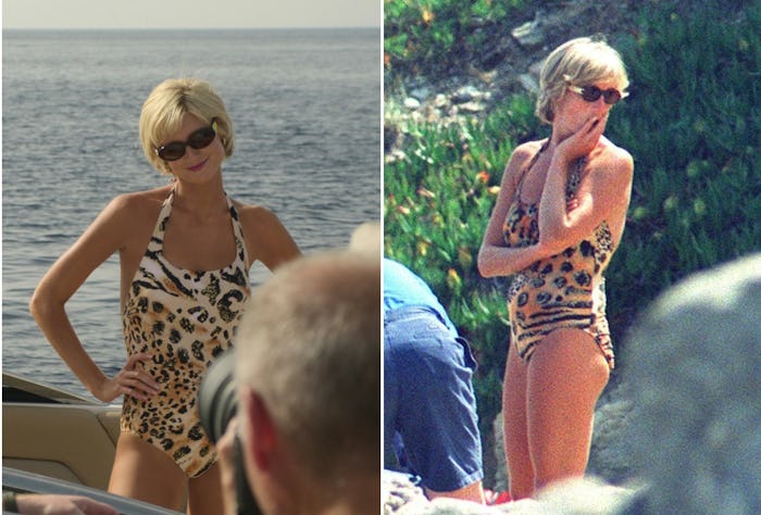 Princess Diana in The Crown and on holiday in 1997.