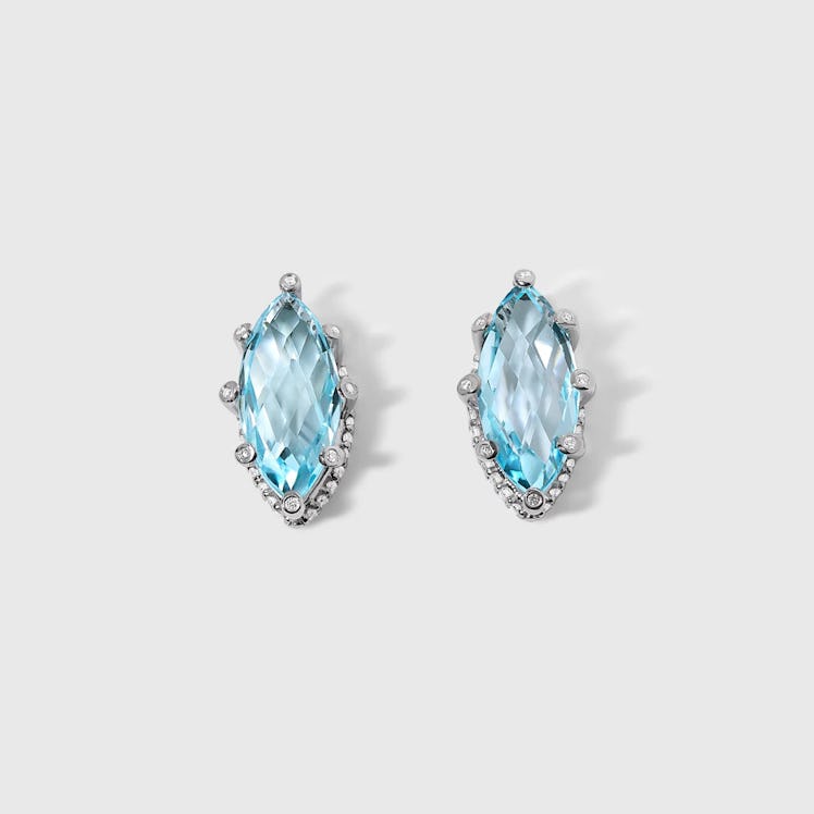 Aurora Laffite Sky-Blue Topaz Marquise & Diamonds Stud Earrings in White Gold