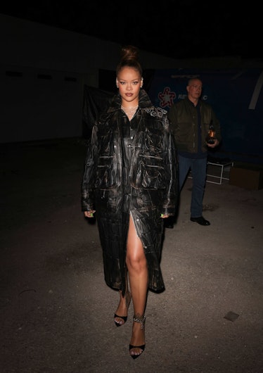 Rihanna in leather coat