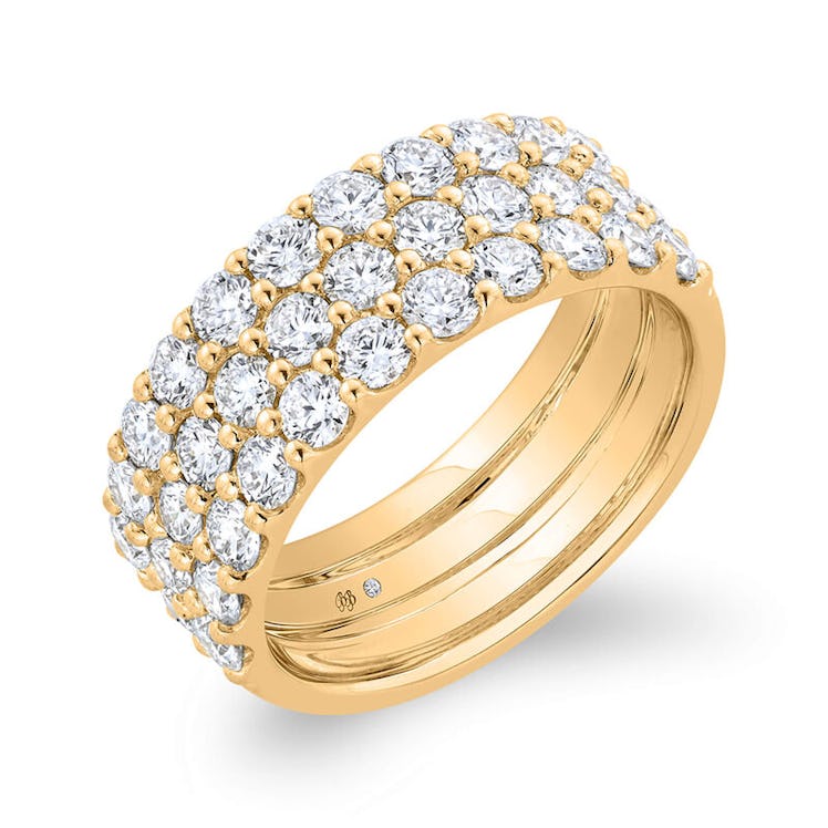 Bella Ponte Three-Row Tiger Set Diamond Bridal Ring In 14K Yellow Gold