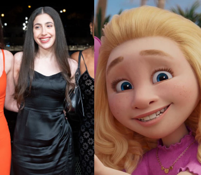 Sadie Sandler side by side with her character Jayda from the movie LEO