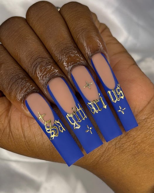 Rep your sign with the word "Sagittarius" written across your nails this season.