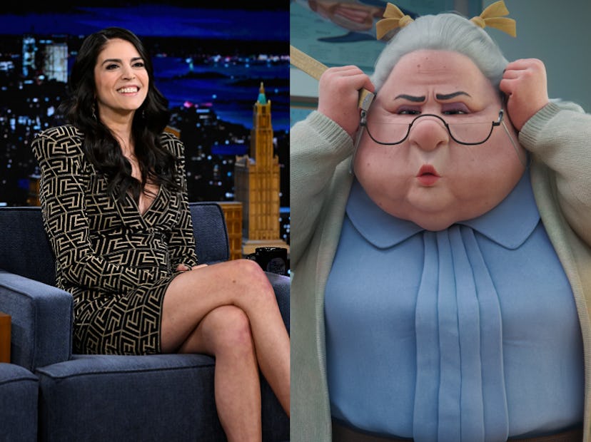 Cecily strong side by side with her Leo character Mrs. Malkin