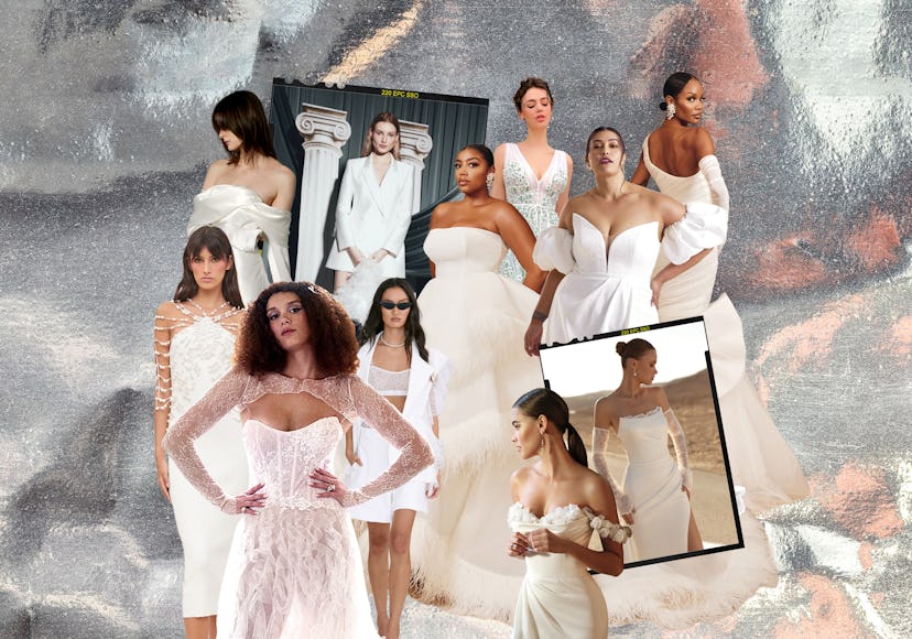 2024 wedding dress trends: pearls, feathers, gloves, suits, and more