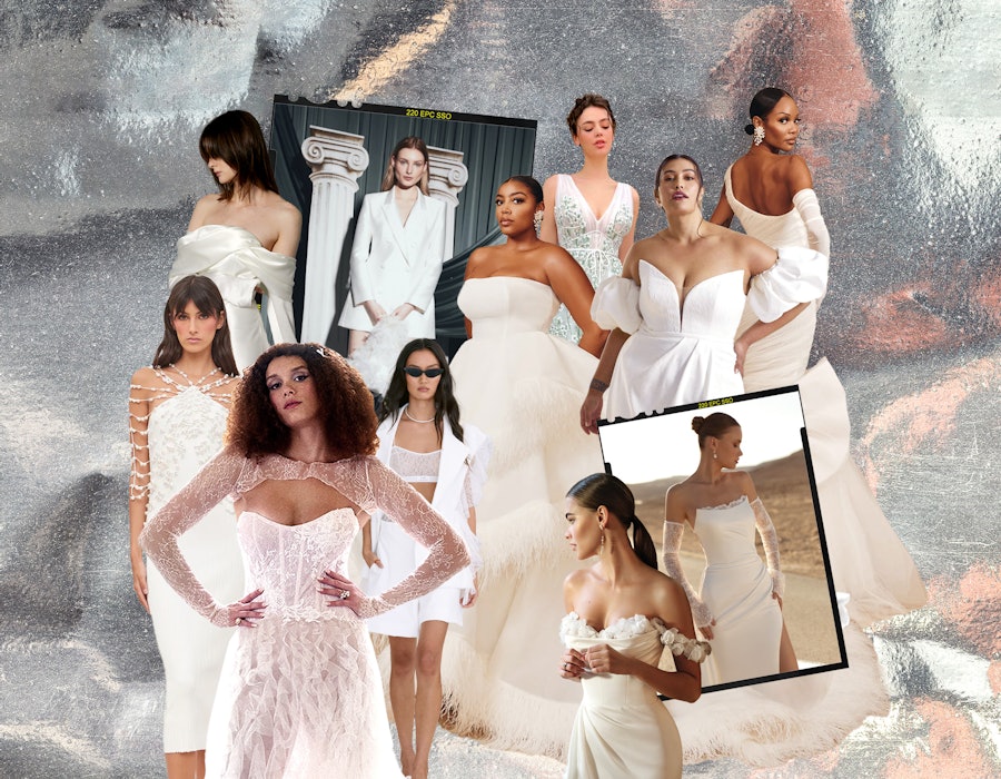 2024 wedding dress trends: pearls, feathers, gloves, suits, and more