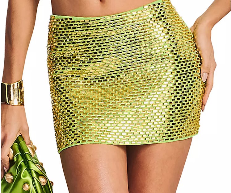 green sparkly mini skirt