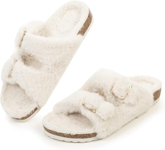 FITORY Fuzzy Open-Toe Slide Slippers
