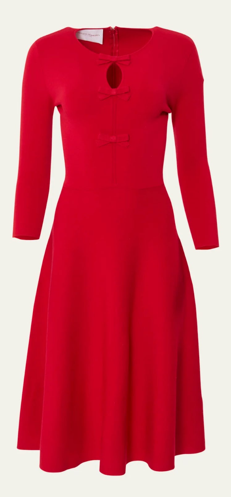 red midi dress with bow detail