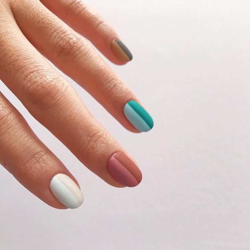 Muted half and half nails.