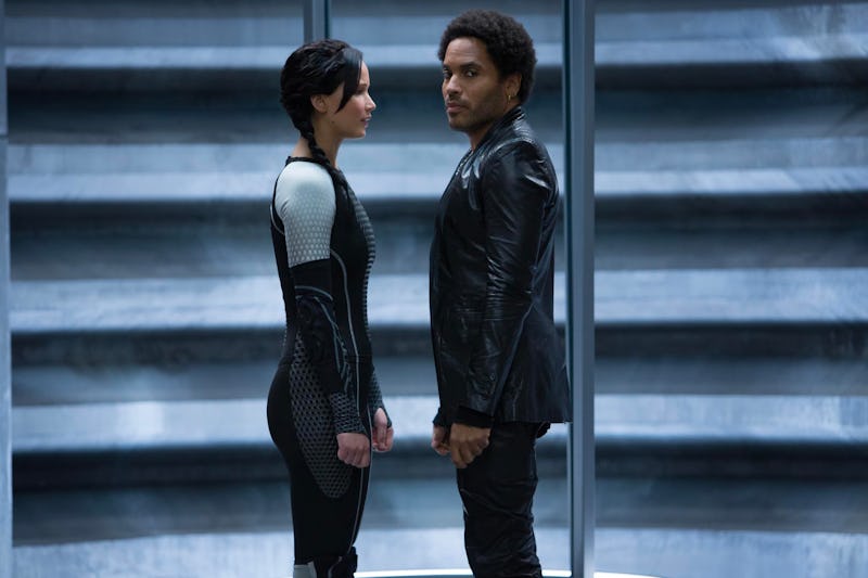 Katniss Everdeen (Jennifer Lawrence) and Cinna (Lenny Kravitz) in The Hunger Games