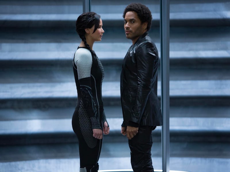 Katniss Everdeen (Jennifer Lawrence) and Cinna (Lenny Kravitz) in The Hunger Games