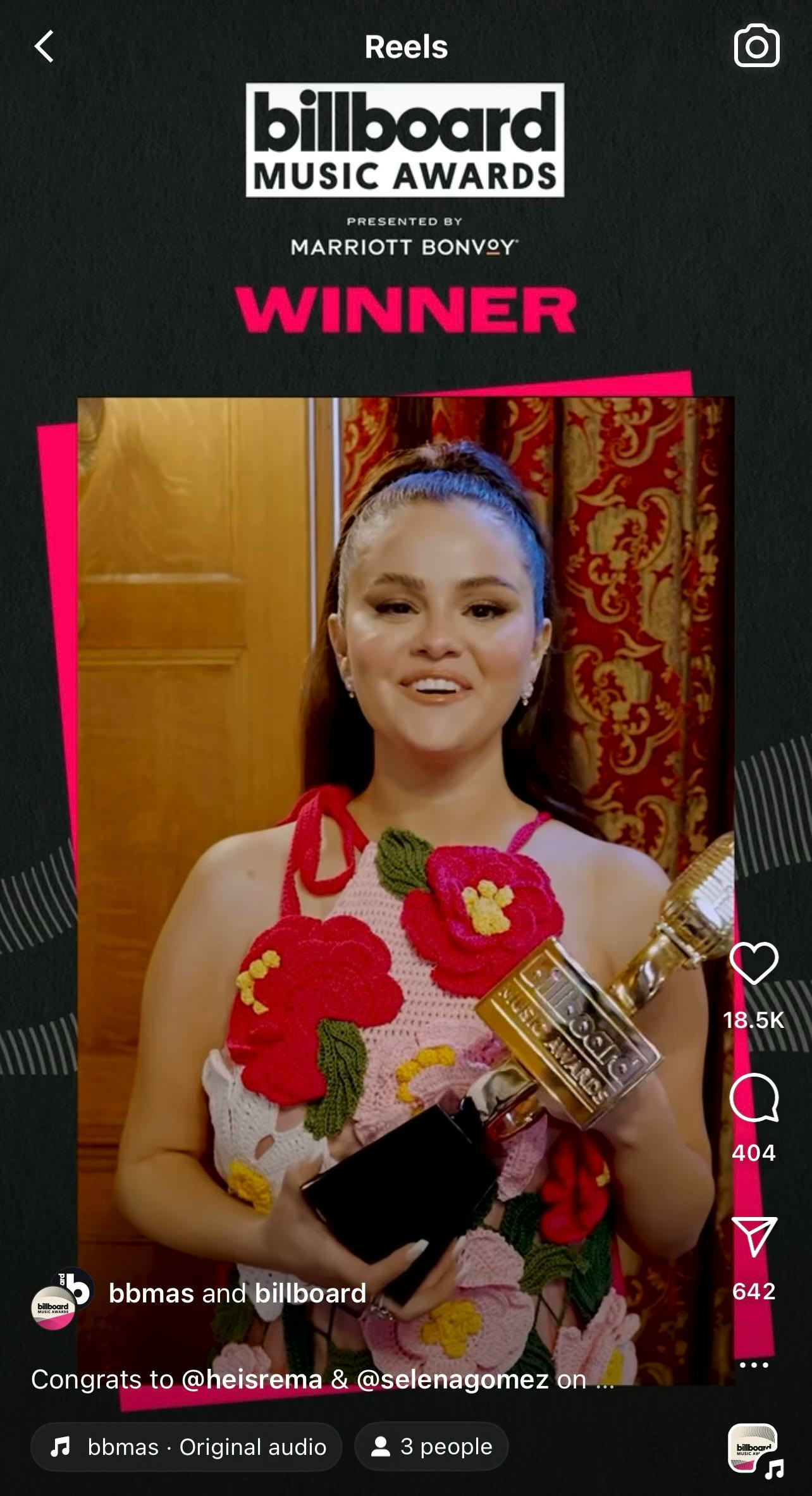 Selena Gomez with a classic white French manicure while accepting a 2023 Billboard Music award for T&hellip;